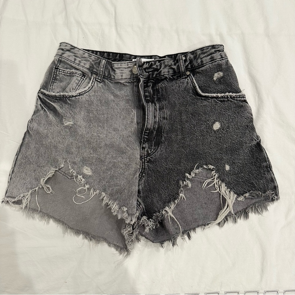 Bershka Two-Tone Black and Gray Jean Shorts